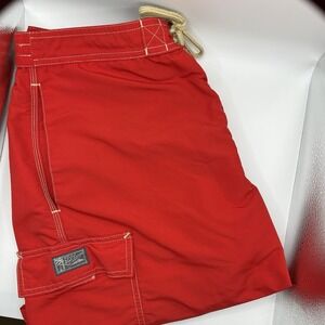 VTG Polo Ralph Lauren Lined Swim Trunks Board‎ Shorts Red Embroidered Men's L